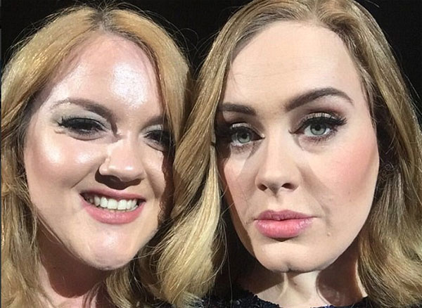 Photo of Adele and her lookalike, taking a selfie