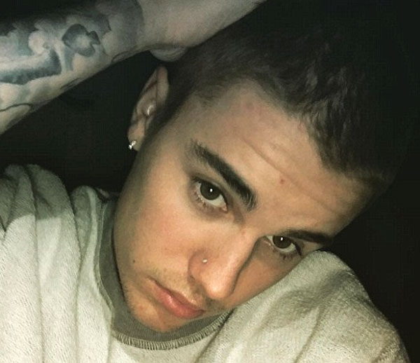 Image of Justin Bieber and his shaved buzzcut haircut