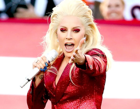 Picture of Lady Gaga singing at the Super Bowl