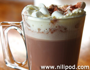 Photo of a delicious hot chocolate with marshmallows